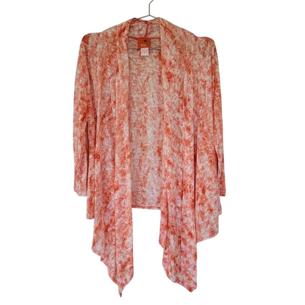 Hearts of Palm Cardigan White Orange Abstract Print Open Front Womens Size M